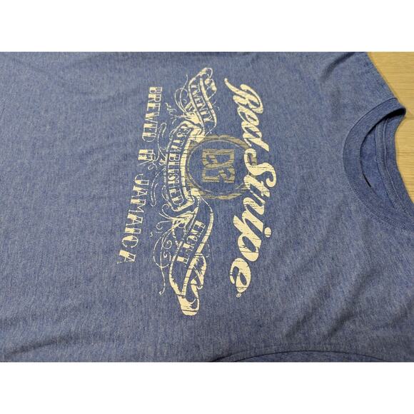 Red Stripe Brewing T Shirt Mens Medium Jamaican Beer Graphic Two Sided SS Blue - Picture 3 of 7